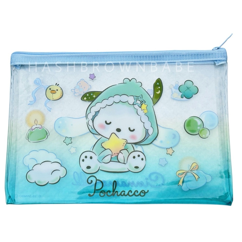 Sanrio Cinnamoroll Pochacco Womens Cute Dog Blue Transparent Makeup Zipper Pouch